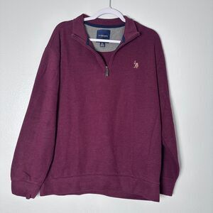 U.S. Polo‎ Assn. Men's Size XL Sweater Burgundy Quarter Zip Pullover Cotton